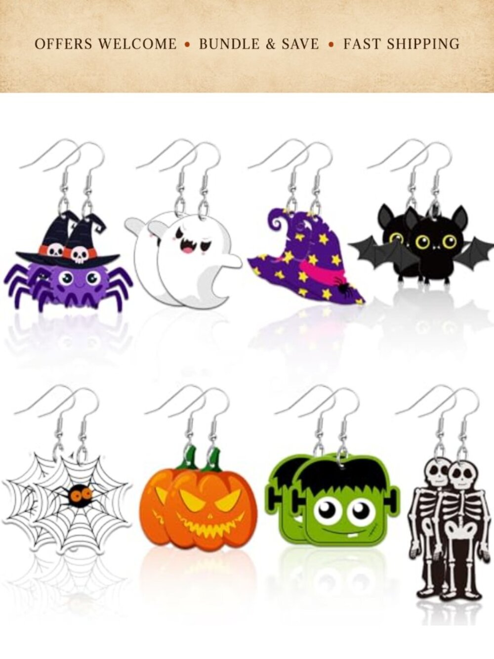 Acrylic Halloween Dangle Earrings Set Double-Sided Design for Parties